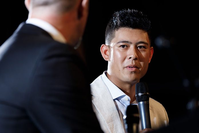 Denzel Ieremia speaking at the 2019 Brian Perry Waikato Regional Sports Awards is the official title. Photo: Mike Walen (Key Imagery)