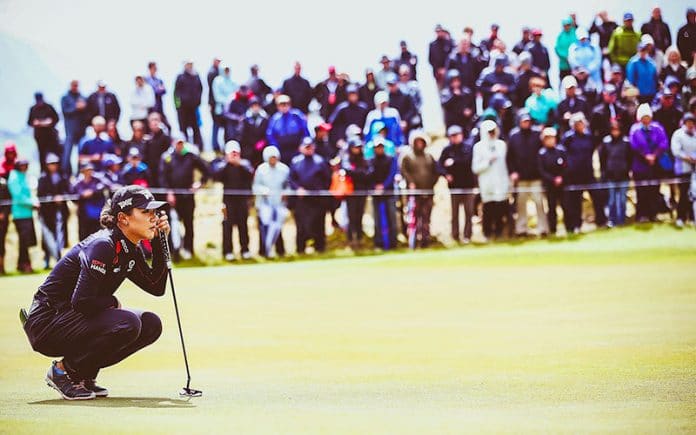 Lydia Ko lines up a putt during day four of the New Zealand Women's Open at Windross Farm on October 1, 2017 in Auckland. (Photo by Hannah Peters/Getty Images)