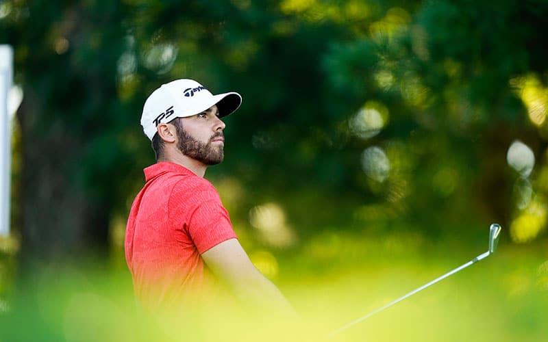 Matthew Wolff tees off on the 11th hole during the third round at the 2020 U.S. Open at Winged Foot Golf Club (West Course) in Mamaroneck, N.Y. on Saturday, Sept. 19, 2020. (Darren Carroll/USGA)