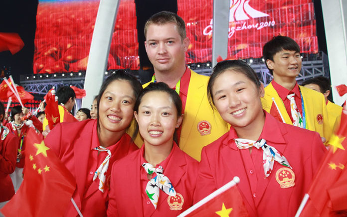 Gareth Winslow with the Chinese Women’s Golf Team at the 2010 Asian Games where they came second to South Korea.