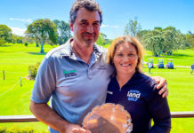 Kylie & Nathan Jacoby Win Third Mixed Foursomes Title Nathan and Kylie Jacoby with the NZ MIxed Foursomes Salver (NZ Golf)