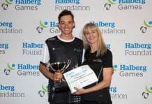Halberg Games Calls on Physically Disabled and Visually Impaired Young People to Enter Sir Murray Halberg Cup for Most Outstanding Athlete winner Guy Harrison (Hawke’s Bay) with Halberg Foundation CE Shelley McMeeken at the 2019 Halberg Games Closing Ceremony