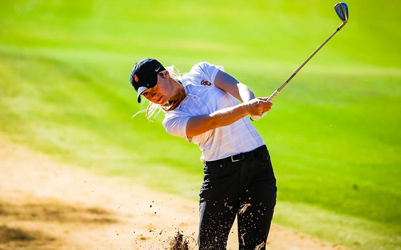 Amelia Garvey plays a shot on the tenth hole during the first round at the 2020 U.S. Women's Open at Champions Golf Club (Cypress Creek Course) in Houston, Texas. (Jeff Haynes/USGA)