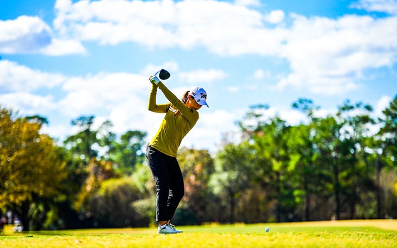 Lydia Ko hits her tee shot on the first hole during the first round at the 2020 U.S. Women's Open at Champions Golf Club (Jackrabbit Course) in Houston, Texas. (Robert Beck/USGA)