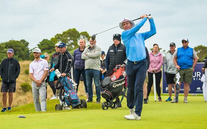 James Anstiss on the 12th tee in the final round of the Victorian PGA at Moonah Links. Photo: PGA of Australia