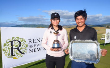 Vivian Lu and Kazuma Kobori Win New Zealand Amateur Stroke Play Titles Vivian Lu and Kazuma Kobori with their trophies. (Golf NZ)