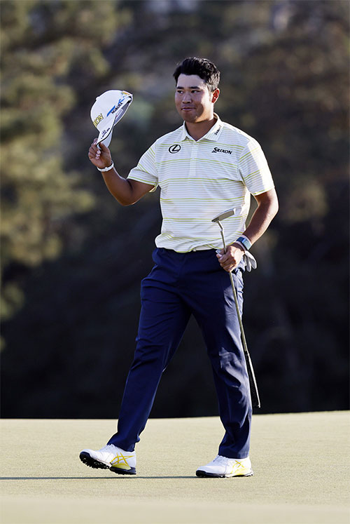 Matsuyama celebrates his one-stroke win during Sunday's final round for the Masters