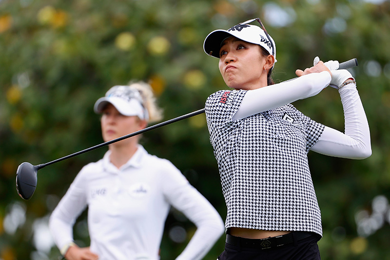 Lydia Ko plays a tee shot on the third hole during the final round of the LPGA LOTTE Championship at Kapolei Golf Club on April 17, 2021 in Kapolei, Hawaii. (Photo by Christian Petersen/Getty Images)