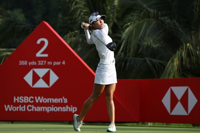 Lydia Ko hits her tee shot on the 2nd hole during the HSBC Women's World Championship at Sentosa Golf Club in Singapore. (Photo by Lionel Ng/Getty Images)