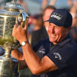 A Win For The Ages – Mickelson Becomes Oldest Men’s Major Winner Phil Mickelson with the Wanamaker Trophy (Twitter)
