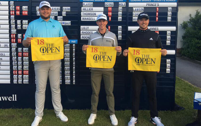 Daniel Hillier (Centre) qualifies for The Open alongside fellow qualifiers Jonathan Thomson and Richard Mansell. (Facebook)