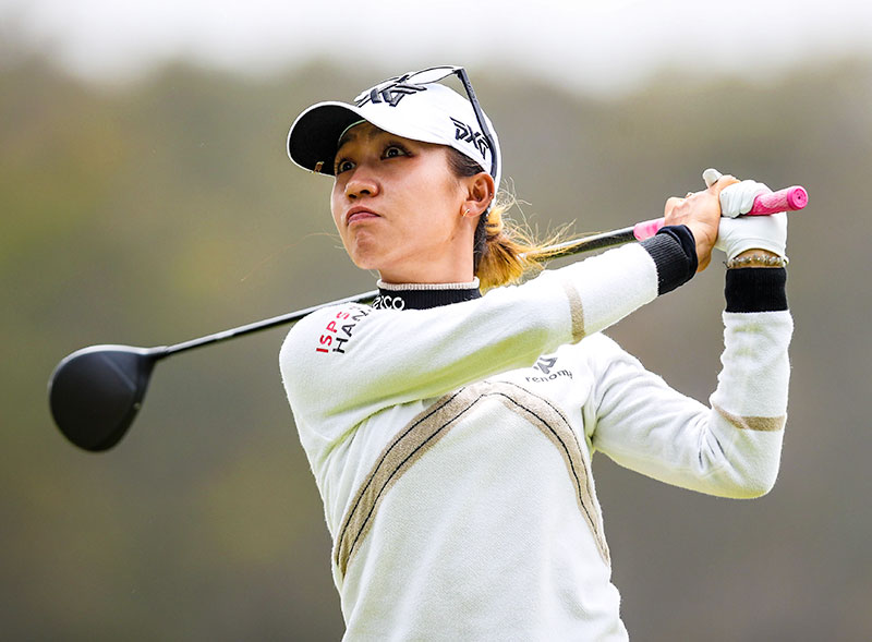 Lydia Ko of hits a shot on the 9th hole during the round three of the LPGA Mediheal Championship at Lake Merced Golf Club on June 12, 2021 in Daly City, California. (Photo by Jed Jacobsohn/Getty Images)