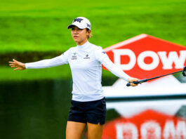 Lydia Ko reacts to a birdie on the fifth hole during the second round of the Dow Great Lakes Bay Invitational at Midland Country Club in Midland, Michigan. (Photo by Sam Greenwood/Getty Images)