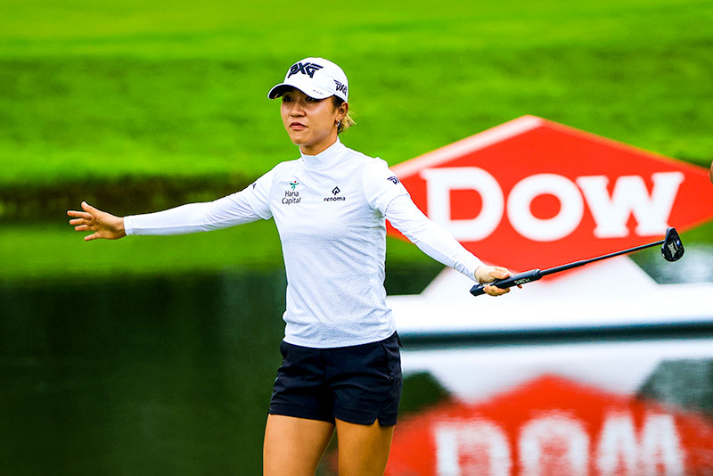 Lydia Ko reacts to a birdie on the fifth hole during the second round of the Dow Great Lakes Bay Invitational at Midland Country Club in Midland, Michigan. (Photo by Sam Greenwood/Getty Images)