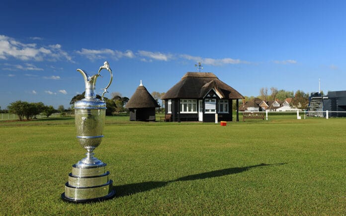 The Claret Jug photographed on the first tee at the host venue for the The Open Championship to be held at Royal St George’s Golf Club on May 18, 2021 in Sandwich, England. (Photo by David Cannon/R&A/R&A via Getty Images)