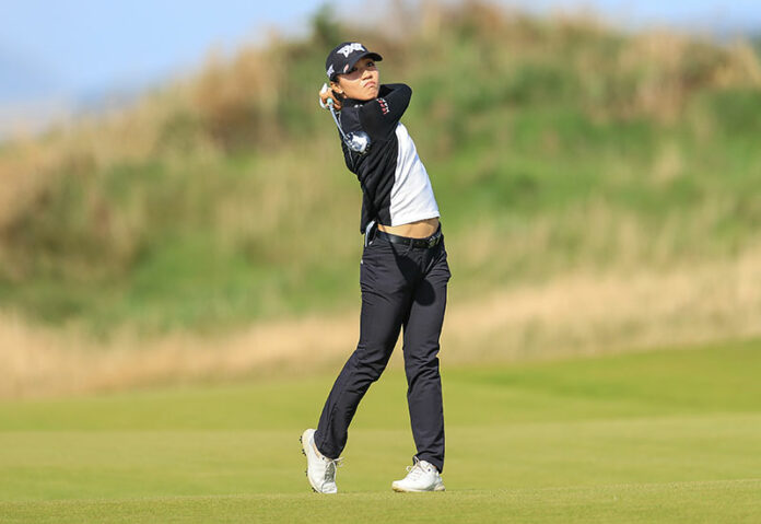 Lydia Ko of New Zealand plays her second shot on the seventh hole during the first round of the Trust Golf Women's Scottish Open at Dumbarnie Links on August 12, 2021 in Leven, Scotland. (Photo by David Cannon/Getty Images)