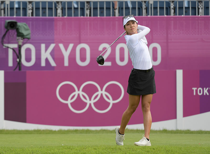 Lydia Ko of New Zealand plays a tee shot on the first hole during the first round of the Women’s Individual Stroke Play event on Day 15 of the Tokyo 2020 Olympics at the Kasumigaseki Country Club on August 4, 2021 in Saitama, Japan. (Photo by Stan Badz/PGA TOUR/IGF)