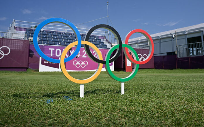 Olympic Rings on the tenth hole during the final round of the Men’s Individual Stroke Play event on Day 12 of the Tokyo 2020 Olympics at the Kasumigaseki Country Club on August 1, 2021 in Saitama, Japan. (Photo by Stan Badz/PGA TOUR/IGF)