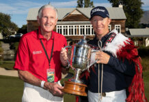 Seven Day Isolation Threatens Viability of New Zealand Open 2020 New Zealand Open Champion Brad Kennedy with golfing legend Sir Bob Charles. Photo Credit: Photosport.nz