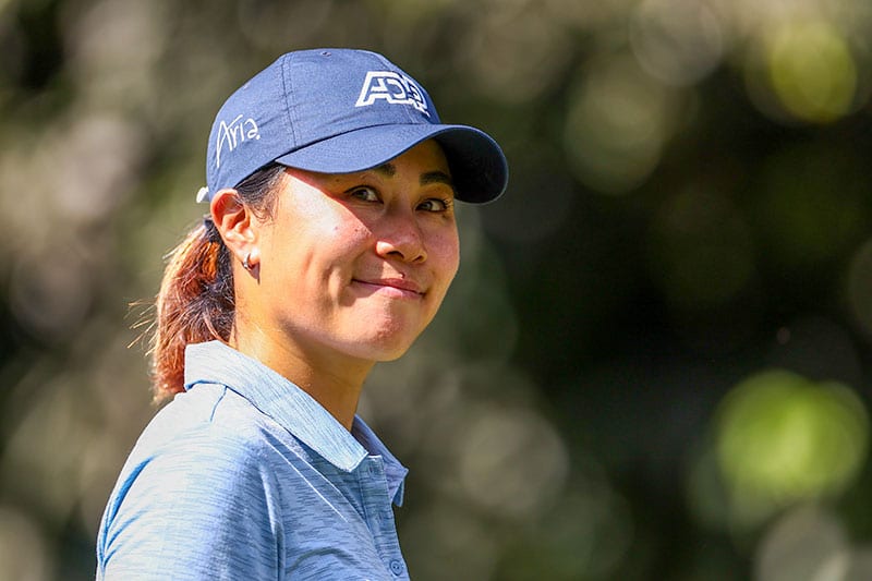 Danielle Kang reacts from the 18th tee during the first round of the 2022 Gainbridge LPGA at Boca Rio Golf Club on January 27, 2022 in Boca Raton, Florida. (Photo by Douglas P. DeFelice/Getty Images)